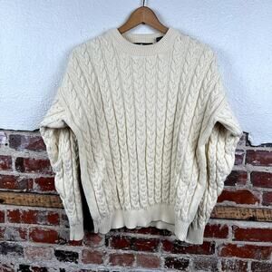 Vintage Hunt Club Sweater Size Large Yellow Cotton Cable Knit Crewneck Pullover